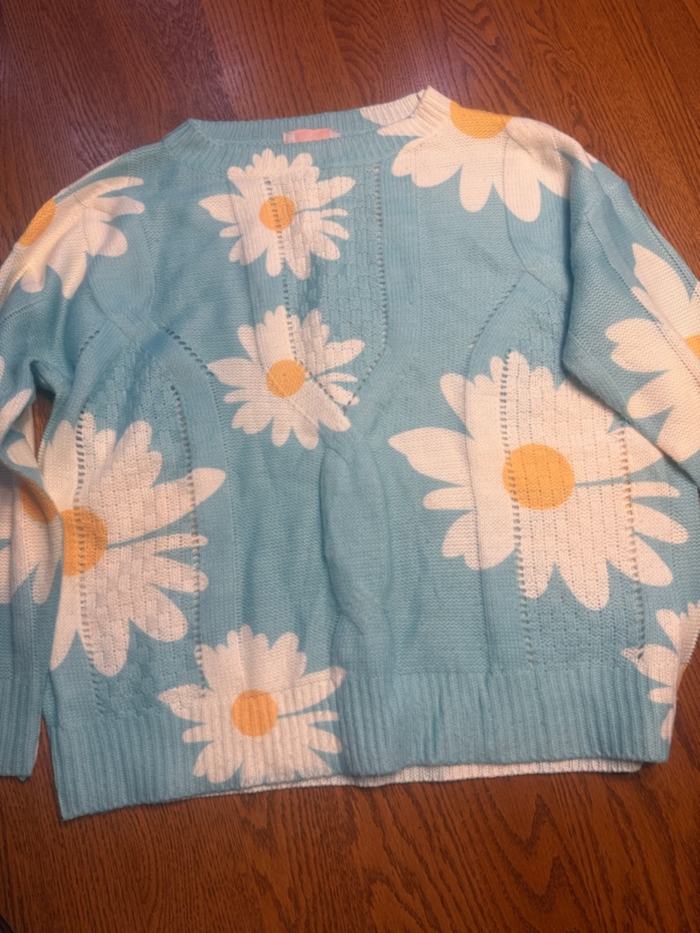 Daisy-Print Light Blue Knit Sweater
